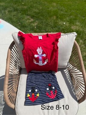 Disney cruise Red Anchor Top and Navy Striped Skirt Matching skirt